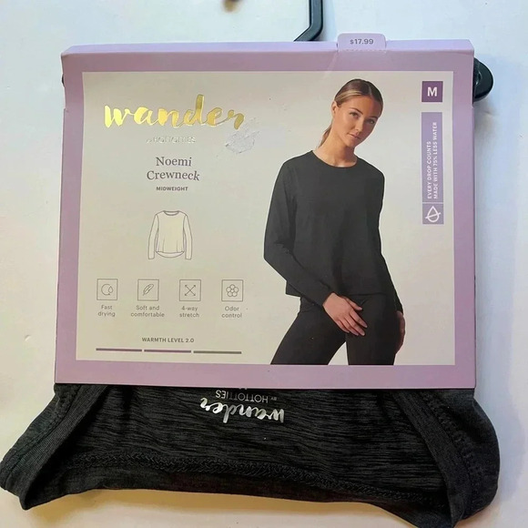 Wander Hottotties Crewneck Athletic Top Noemi Midweight Stretchy Gray NWT Medium - Picture 1 of 7